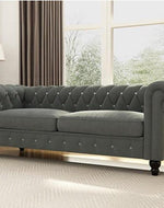 Graceful 3 Seater Velvet Rolled Arm Chesterfield Sofa