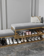 Elanza Double Cushion Solid Metal Shoe Rack in Golden Finish