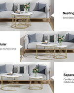 Bloomart Smudge Cross Design Round Coffee Table Set of 2 with Marble Top-Like Finish for Modern & Elegant Living Room