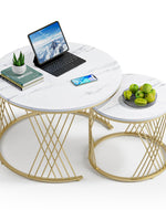 Bloomart Smudge Cross Design Round Coffee Table Set of 2 with Marble Top-Like Finish for Modern & Elegant Living Room
