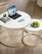 Bloomart Smudge Cross Design Round Coffee Table Set of 2 with Marble Top-Like Finish for Modern & Elegant Living Room