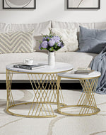 Bloomart Smudge Cross Design Round Coffee Table Set of 2 with Marble Top-Like Finish for Modern & Elegant Living Room