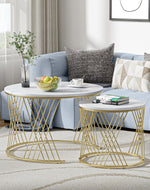 Bloomart Smudge Cross Design Round Coffee Table Set of 2 with Marble Top-Like Finish for Modern & Elegant Living Room