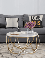 Bloomart Gilded Globe Design Round Coffee Table with Marble Top-Like Finish