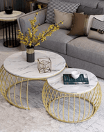 Bloomart Sylena Round Coffee Table with Marble Top-Like Finish for Modern & Elegant Living Room ( Set of 2 )