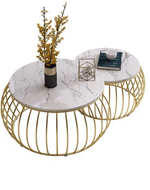 Bloomart Sylena Round Coffee Table with Marble Top-Like Finish for Modern & Elegant Living Room ( Set of 2 )