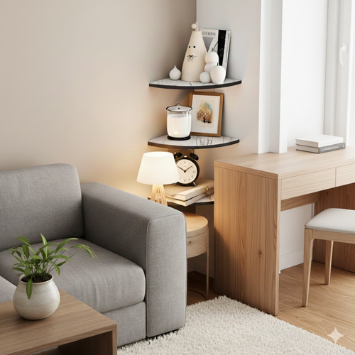 Bloomart  Modern Corner Rack  Shelf for Living Room & Bedroom  Decorative | Storage Shelf Display ( White ) Rack for Storage ( Set Of 3 )