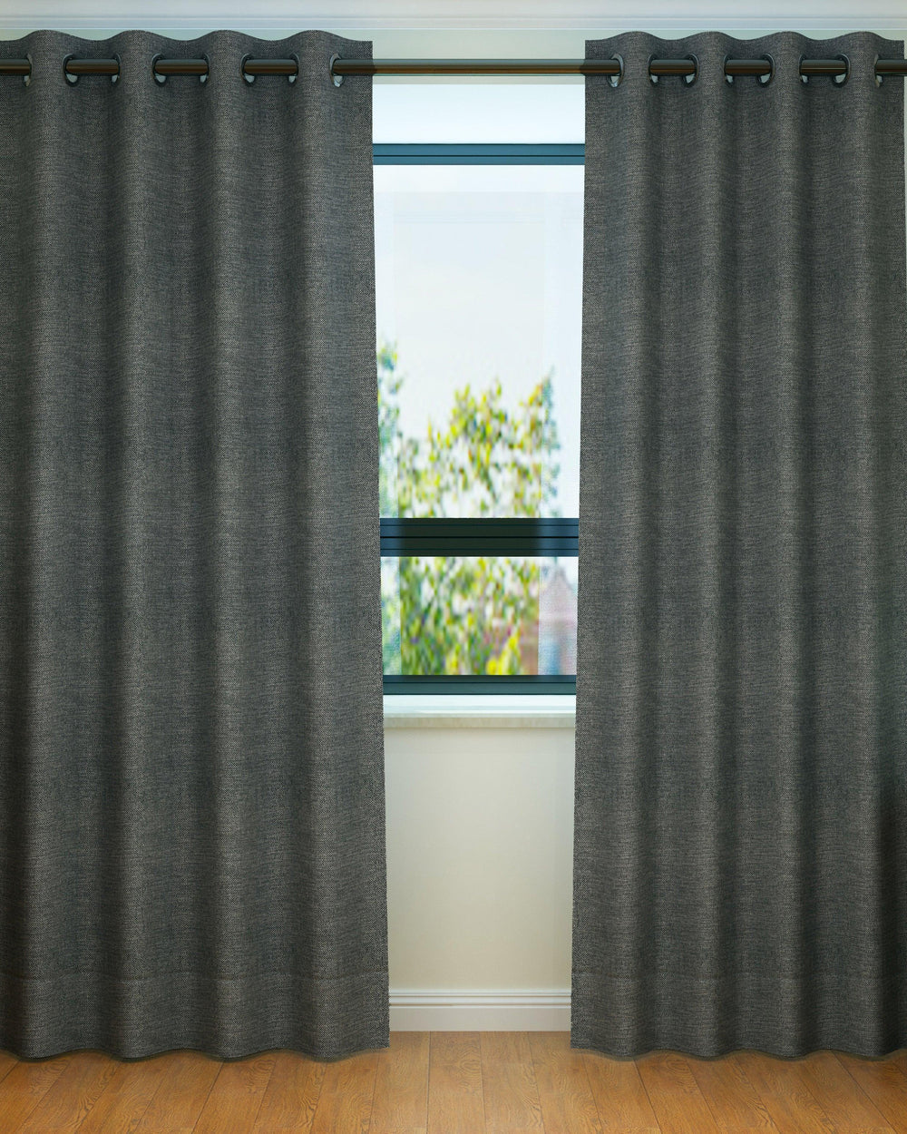 Fabrahome Light Filtering 10 Ft Rectangular Jute Fabric Curtain ( Dark Grey ) - Bloomart