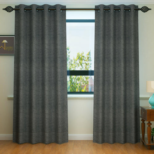 Fabrahome Light Filtering 10 Ft Rectangular Jute Fabric Curtain ( Dark Grey ) - Bloomart