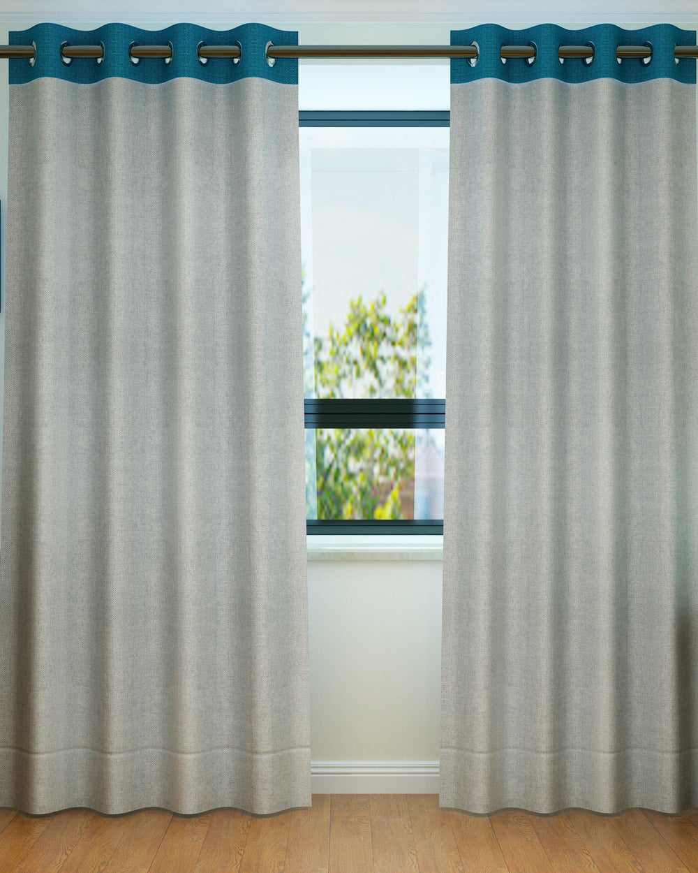 Fabrahome Light Filtering 10 Ft Rectangular Jute Fabric Curtain ( Grey & Blue ) - Bloomart