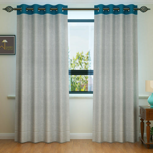 Fabrahome Light Filtering 10 Ft Rectangular Jute Fabric Curtain ( Grey & Blue ) - Bloomart
