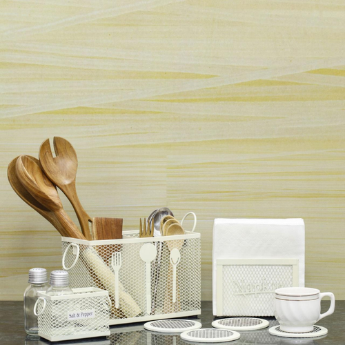 Metal Mesh Kitchen Counter Organizer ( Set Of 7 ) – Cutlery Holder, Napkin Stand, Salt & Pepper Holder