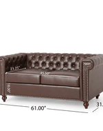 Bloomart Greek Modern Handmade Button Tufted Leatherette Chesterfield 2 Seater Sofa