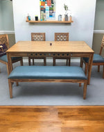 Renton Premium Designer Teak Wood 6 Seater Dining Set with Bench Matte Finish for Dining Room or Kitchen