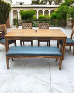 Renton Premium Designer Teak Wood 6 Seater Dining Set with Bench Matte Finish for Dining Room or Kitchen
