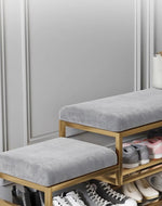 Elanza Double Cushion Solid Metal Shoe Rack in Golden Finish