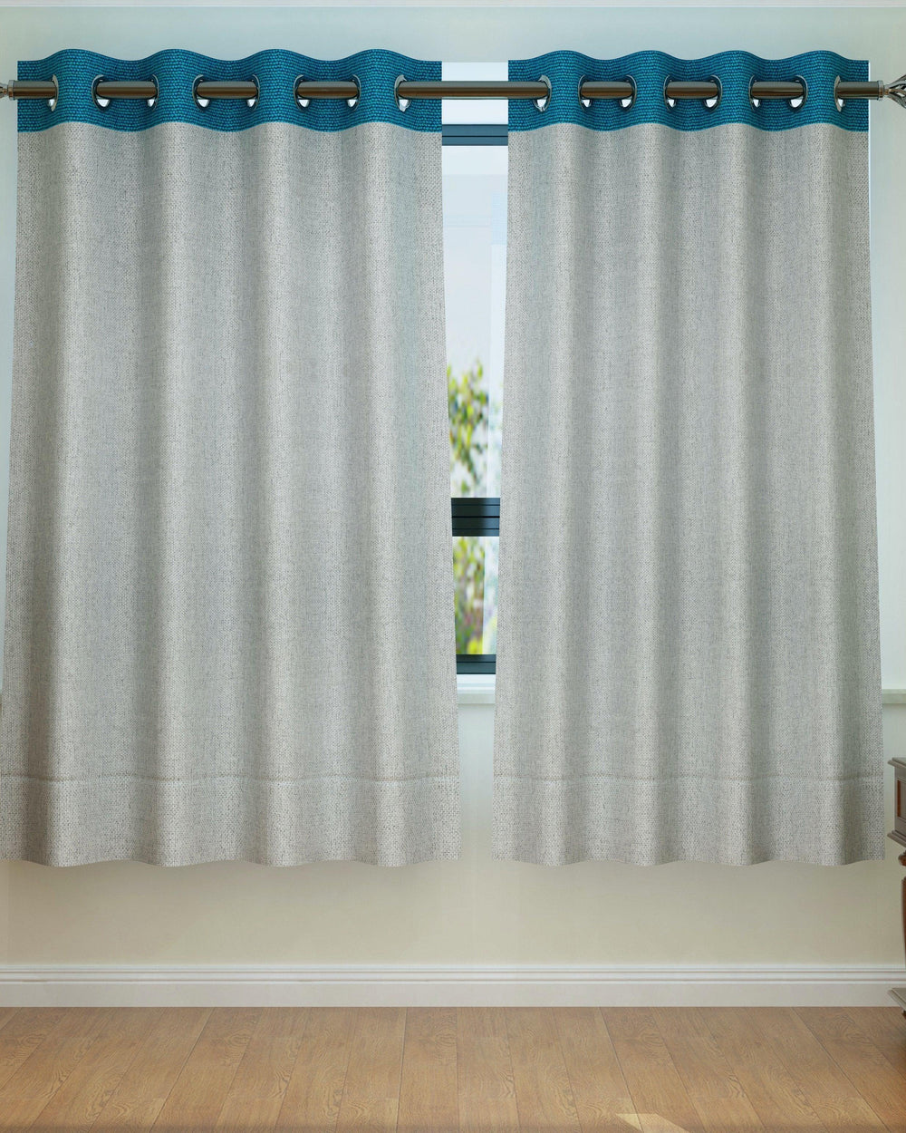 Fabrahome Light Filtering 4.5 Ft Jute Fabric Window Curtain ( Grey & Blue ) - Bloomart