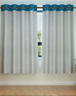 Fabrahome Light Filtering 4.5 Ft Jute Fabric Window Curtain ( Grey & Blue ) - Bloomart