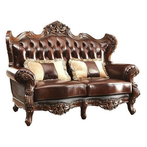 Bloomart Wide Tufted Leatherette 3 Seater Sofa Dark Brown with 2 Pillows