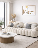 Bloomart ELARA Ribbed Boucle 3-Seater Sofa – Modern Curved Designer Couch for Luxury Living Rooms