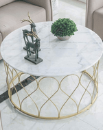Bloomart Eivin Stylish Marble Finish Laminated Top Wrought Iron Coffee Table for Modern Living Room Decor