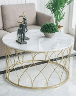 Bloomart Eivin Stylish Marble Finish Laminated Top Wrought Iron Coffee Table for Modern Living Room Decor