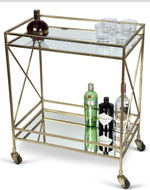 Aramis Solid Metal Tuffen Glass Top Bar Cart Trolley