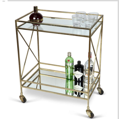 Aramis Solid Metal Tuffen Glass Top Bar Cart Trolley