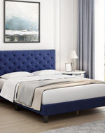 Modern Upholstered Platform Queen Size Bed (Teak Wood, Blue)