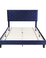 Modern Upholstered Platform Queen Size Bed (Teak Wood, Blue)