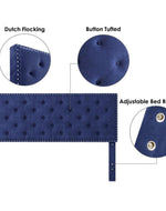 Modern Upholstered Platform Queen Size Bed (Teak Wood, Blue)