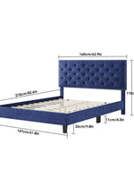 Modern Upholstered Platform Queen Size Bed (Teak Wood, Blue)