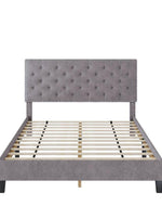 Modern Upholstered Platform Queen Size Bed (Teak Wood, Grey)