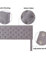 Modern Upholstered Platform Queen Size Bed (Teak Wood, Grey)