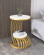 Bloomart Crxxz Stylish Metal Base Marble Finish Laminated Top End Table For Living Room ( Golden & White )