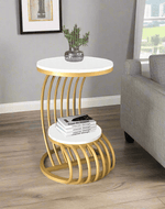 Bloomart Crxxz Stylish Metal Base Marble Finish Laminated Top End Table For Living Room ( Golden & White )