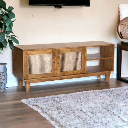 Bloomart Cavity Carved Mango Wood Coffee Table Rustic Living Room Centerpiece
