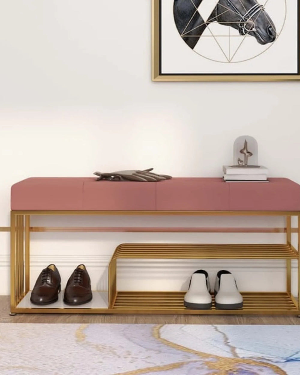Primera Pink Cushion Solid Metal Shoe Rack