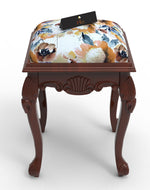 Graceful Hand Carved Teak Wood Stool in Premium Fabric