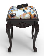Graceful Hand Carved Teak Wood Stool in Premium Fabric