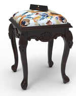 Graceful Hand Carved Teak Wood Stool in Premium Fabric