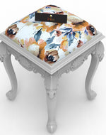 Graceful Hand Carved Teak Wood Stool in Premium Fabric