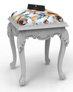 Graceful Hand Carved Teak Wood Stool in Premium Fabric