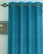 Fabrahome Light Filtering 4.5 Ft Jute Fabric Window Curtain ( Blue ) - Bloomart