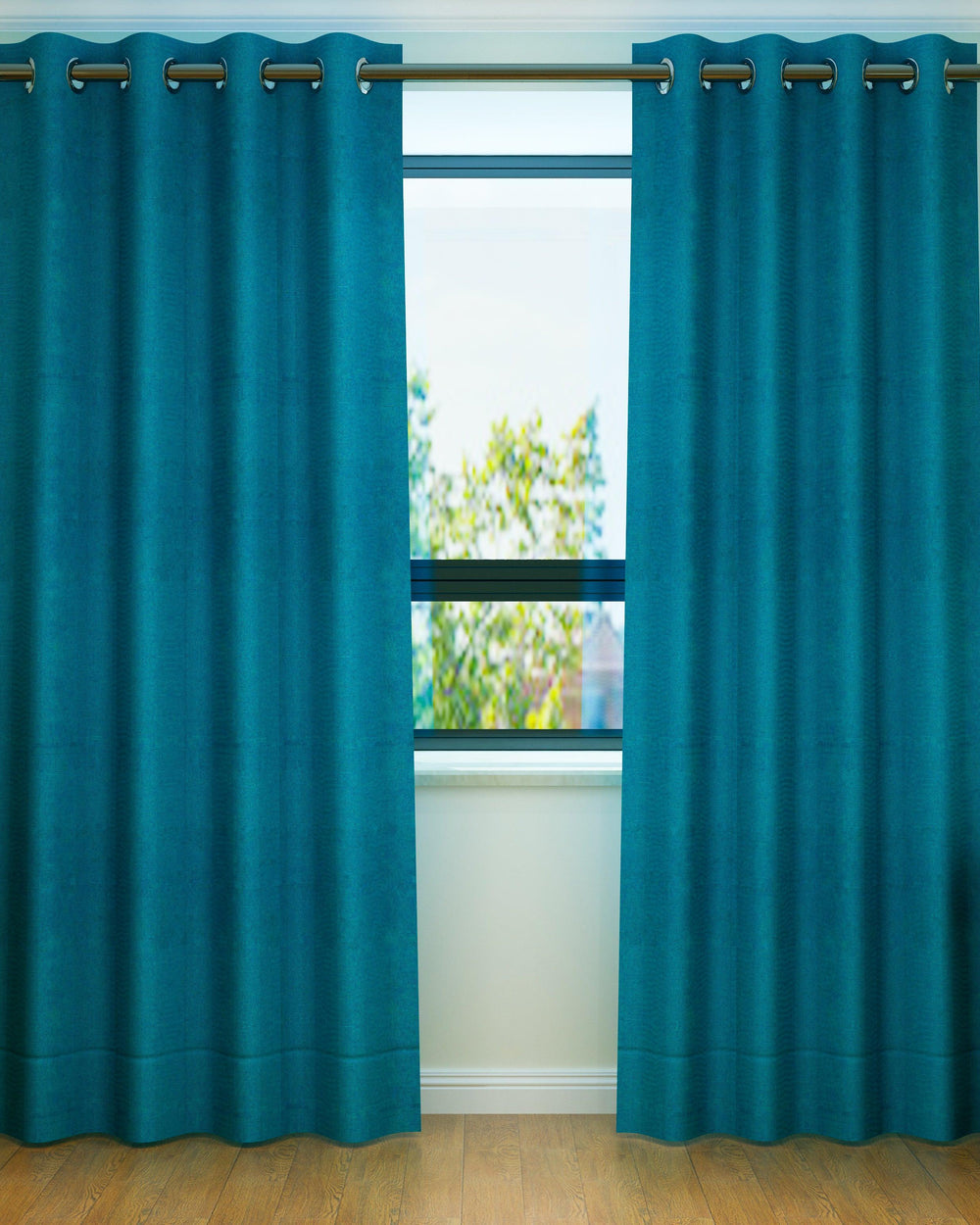 Fabrahome Light Filtering 7 Ft Rectangular Jute Fabric Curtain ( Blue ) - Bloomart