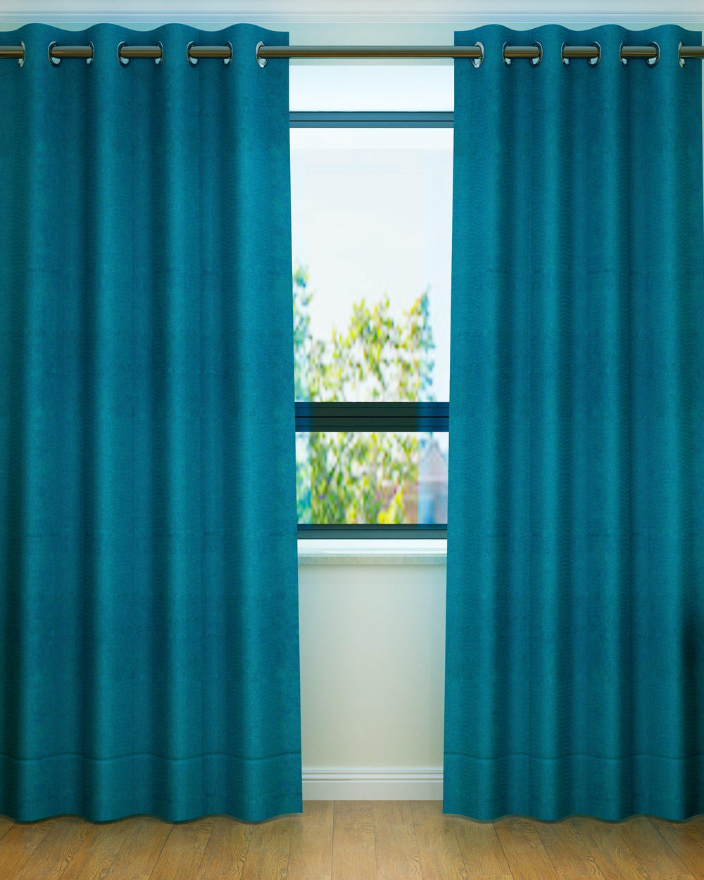 Fabrahome Light Filtering 10 Ft Rectangular Jute Fabric Curtain ( Blue ) - Bloomart