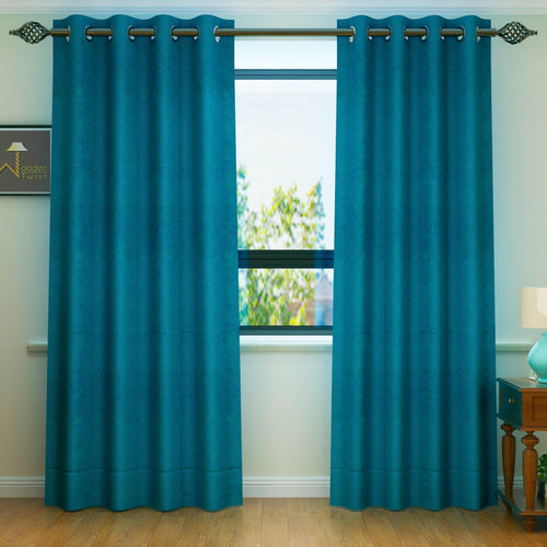 Fabrahome Light Filtering 10 Ft Rectangular Jute Fabric Curtain ( Blue ) - Bloomart