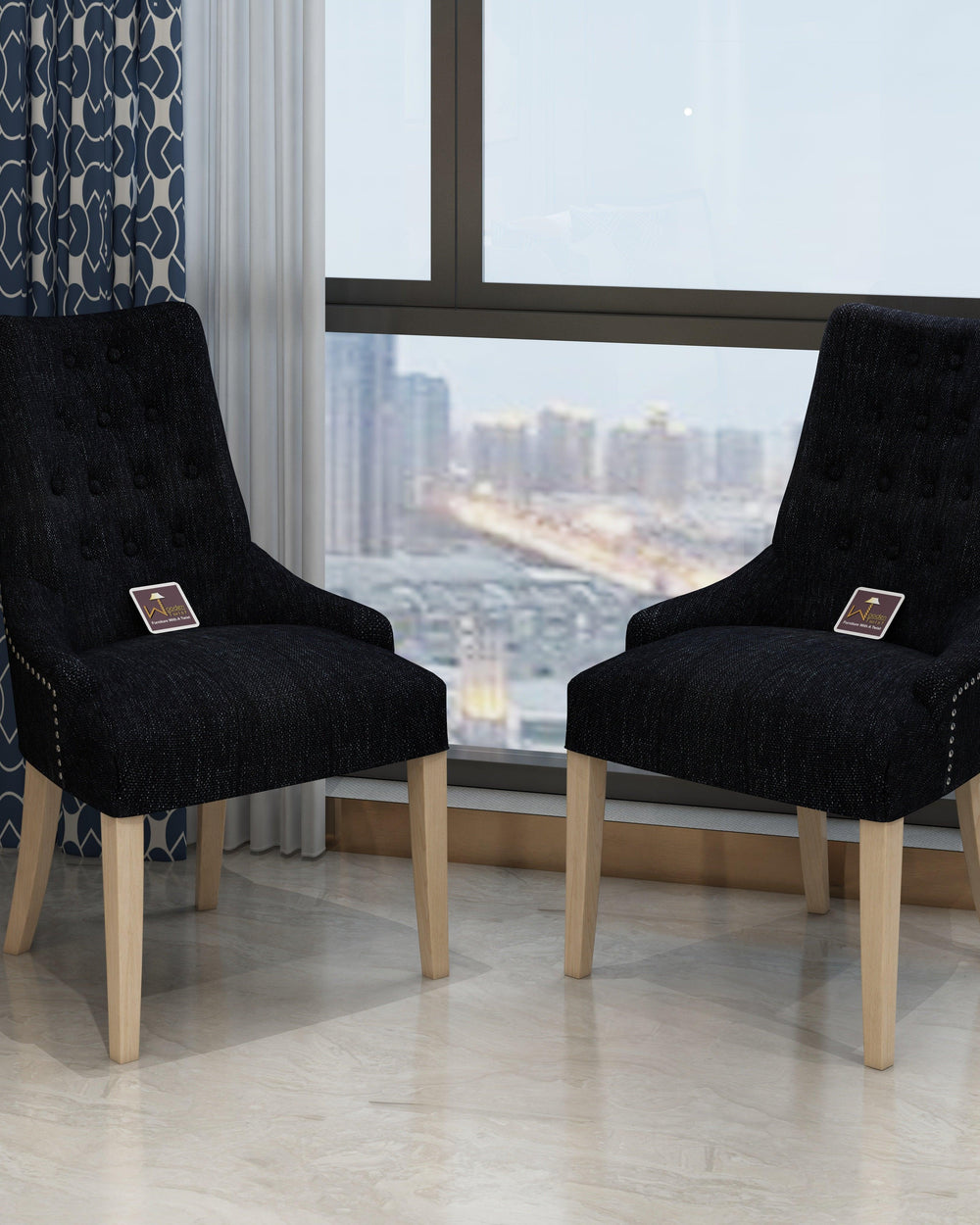 Wooden Button Tufted Teak Wood Dining Chairs ( Set of 2 ) - WoodenTwist