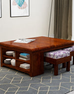 Esto Teak Wood Coffee Table Set With Side Storage