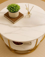 Bloomart Round Coffee Table with Marble Top Like Finish Stylish 2-Tier Design
